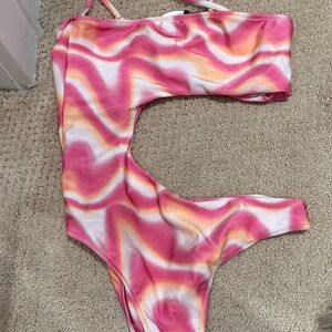Vibrant Pink and Orange One-Piece Swimsuit